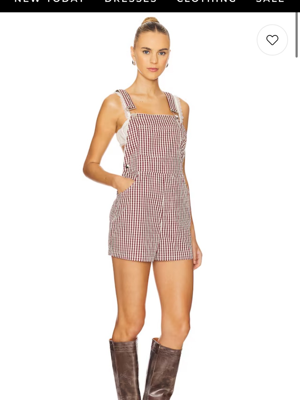 NWT WeworeWhat Basic Short Overalls in Gingham Plum and Ivory Multi Sz S
